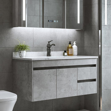 36" Floating Bathroom Vanity with Faux Marble Vessel Sink Wall Mounted